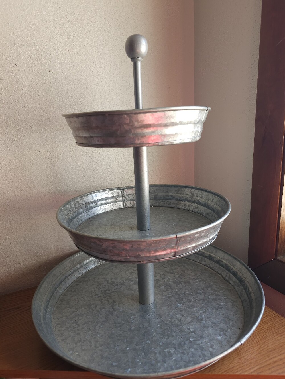 Pottery Barn 3 Tiered Galvanized Metal Tray Serving Stand 20 Inch Tall Food Safe